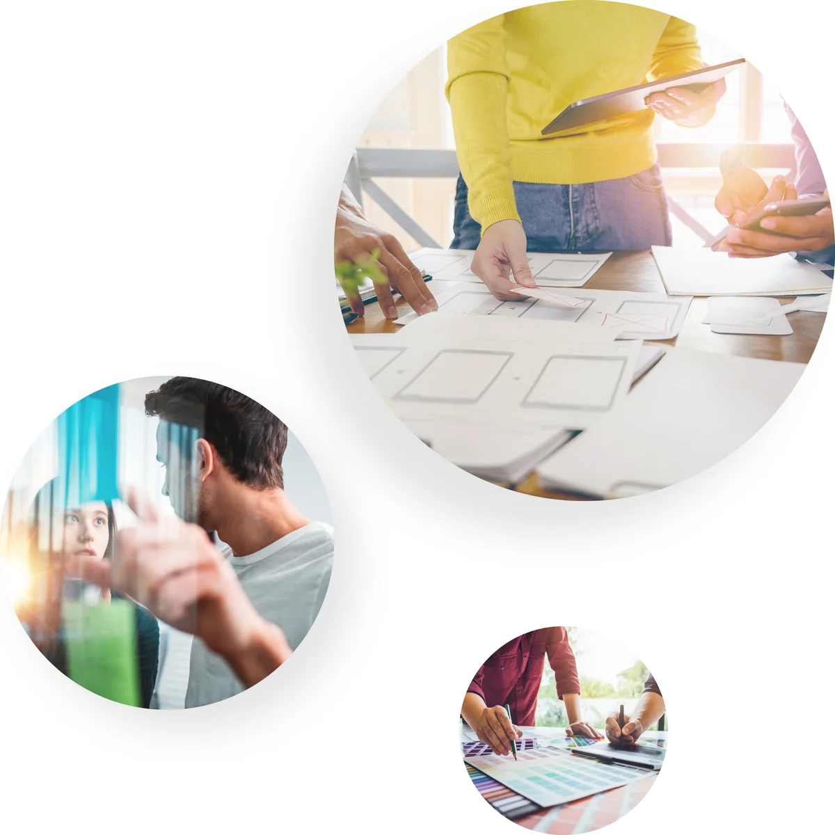 3 runde Bilder die Projektarbeit symbolisieren