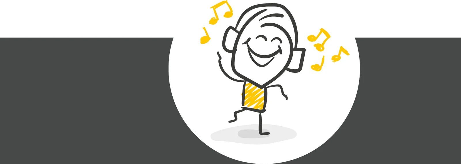 Ein Strichmännchen tanzt zur Musik