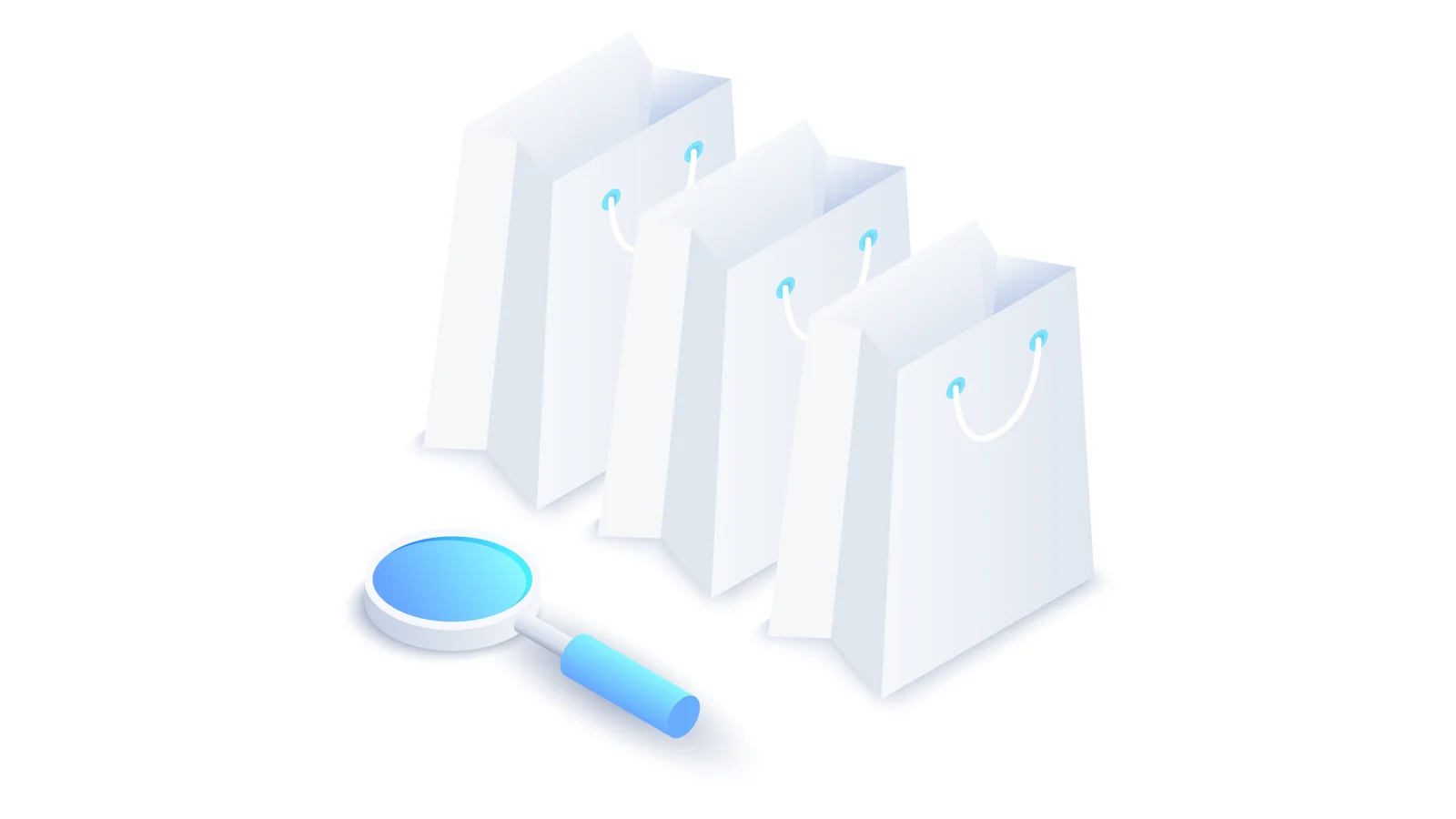 3 Papiertüten und 1 Lupe davor