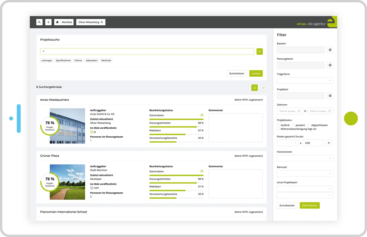 Screenshots aus der Vergabesoftware von ercas | © ercas