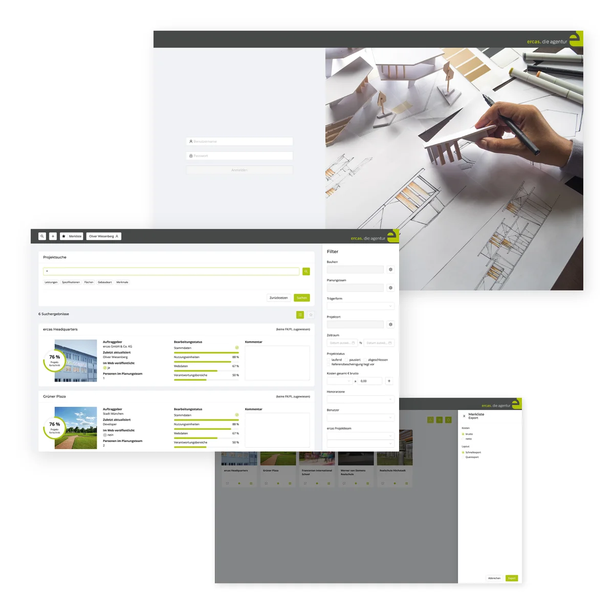 Screenshots aus der Vergabesoftware von ercas: Ein Architekt arbeitet an einer Skizze und einem Modell | © Chaosamran_Studio @AdobeStock